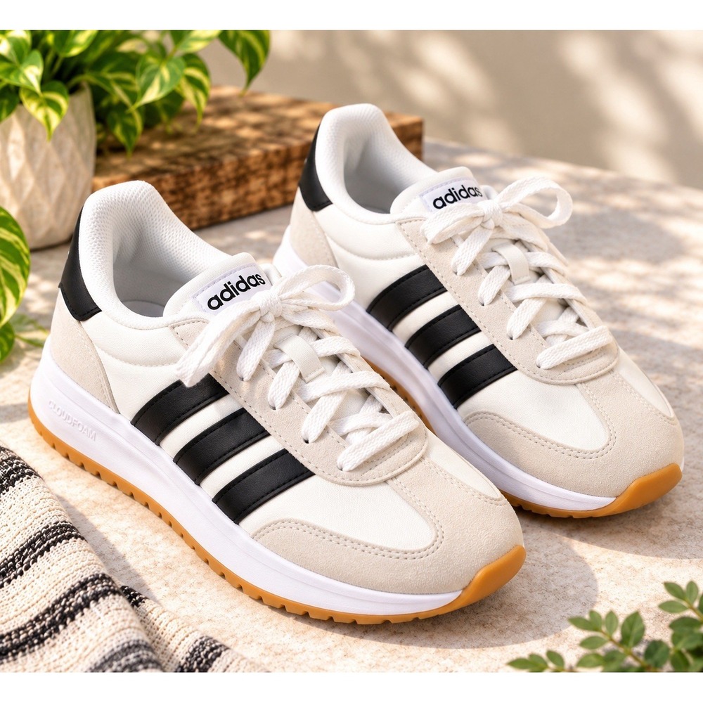 adidas Run 70s 2.0 J Kids Size 4 White Black Gum Cloudfoam Sneakers JI2266